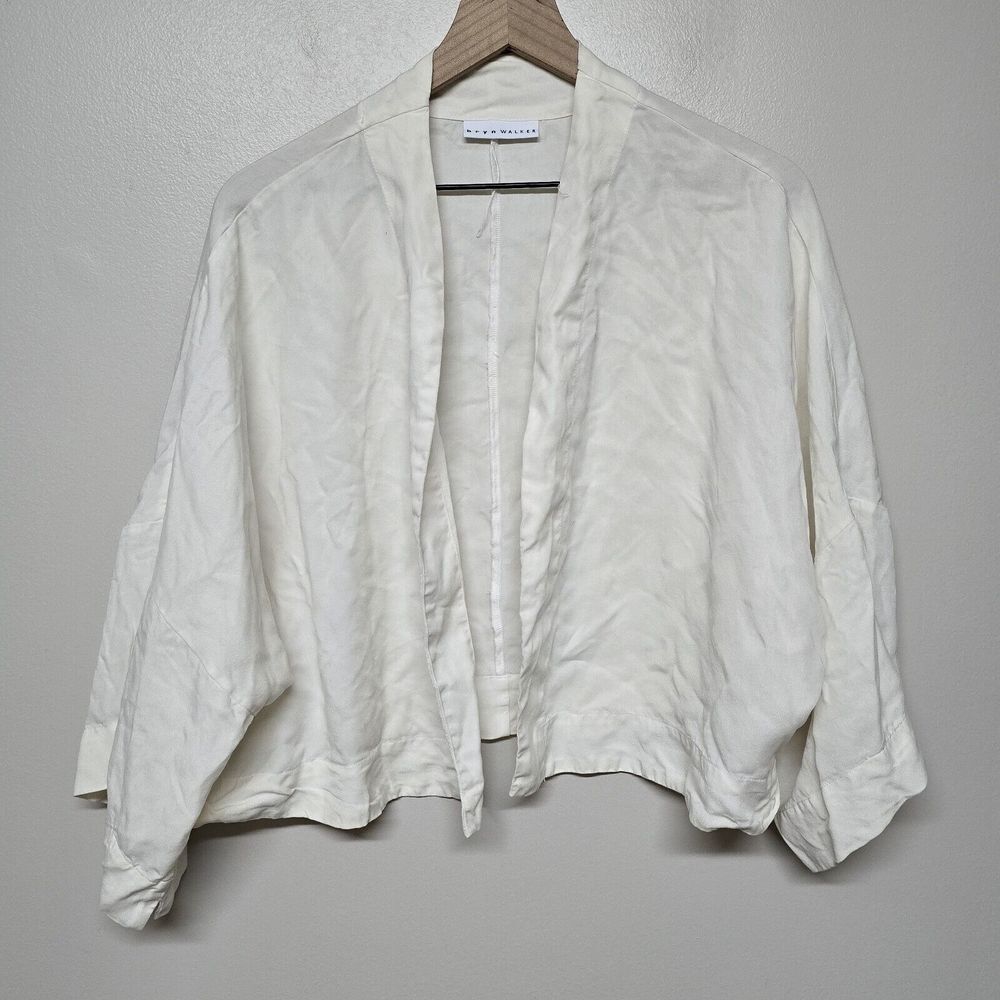 BRYN WALKER Ivory Short Sleeve Tencel Open Crop Jacket Size Unknown Minimalist